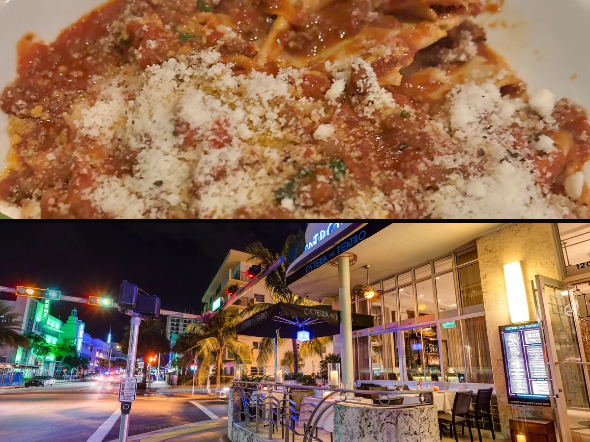 Outdoor seating beside a trattoria-style restaurant entrance.